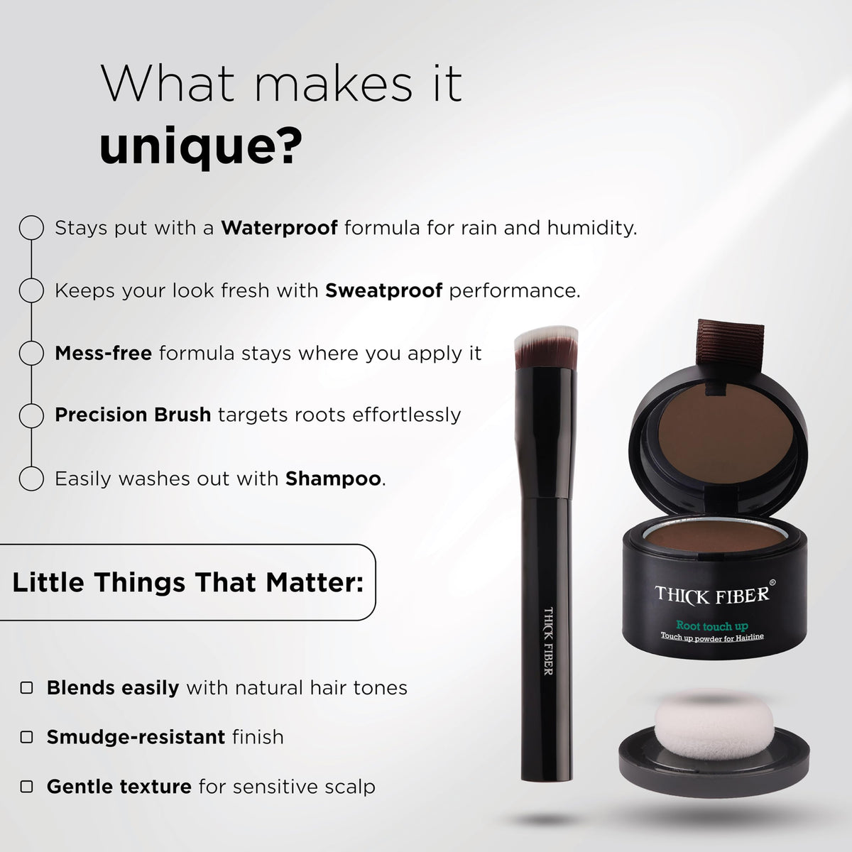 Thick Fiber Root Touch Up Powder Dark Brown application on hair