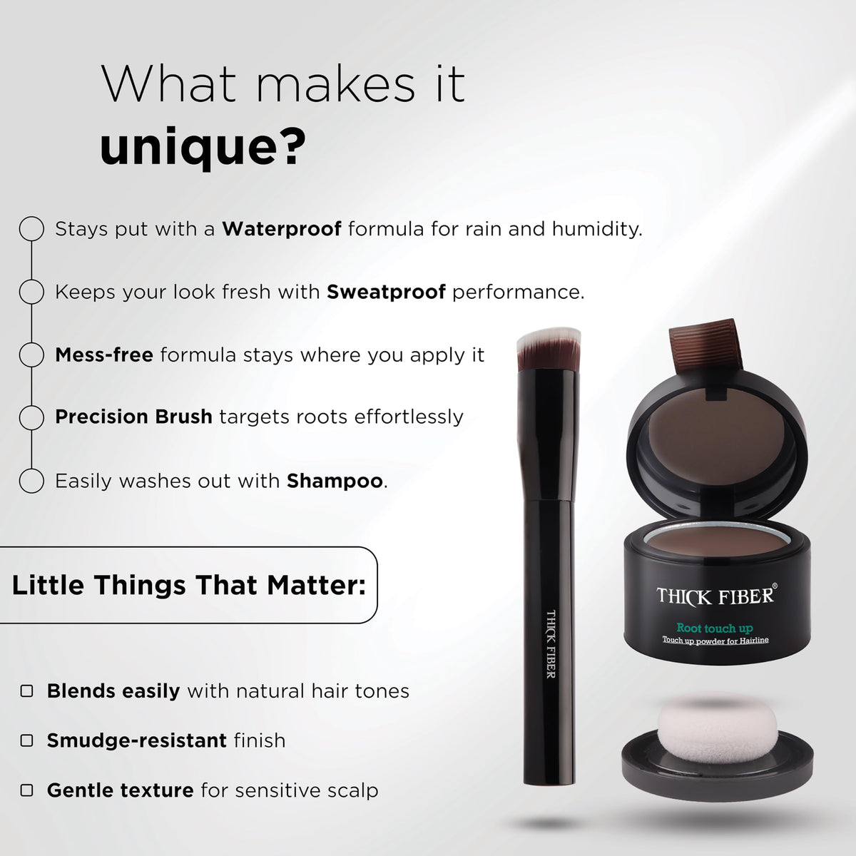 Thick Fiber Root Touch Up Powder Medium Brown on a vanity