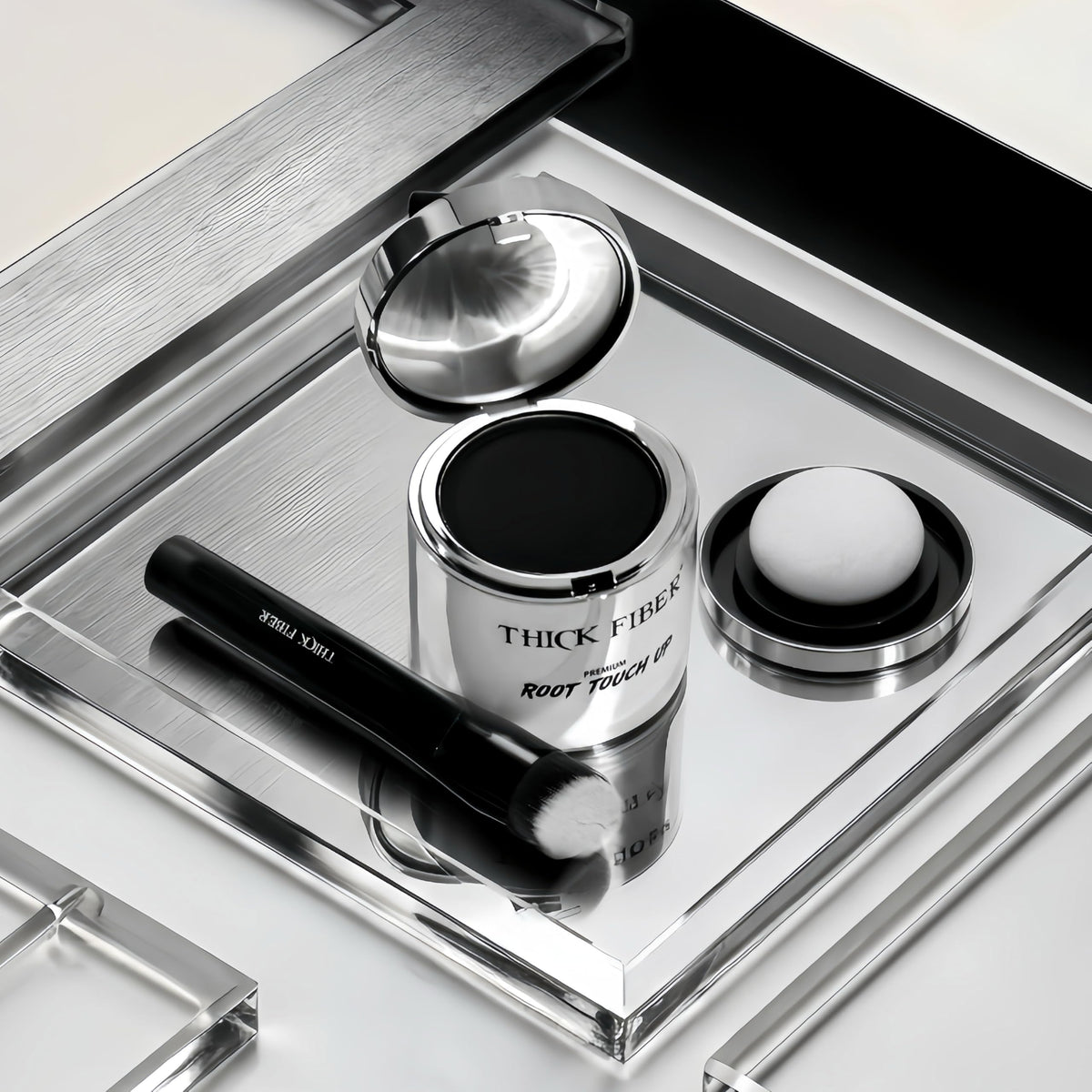 Thick Fiber Root Touch Up Powder showing natural hair coverage