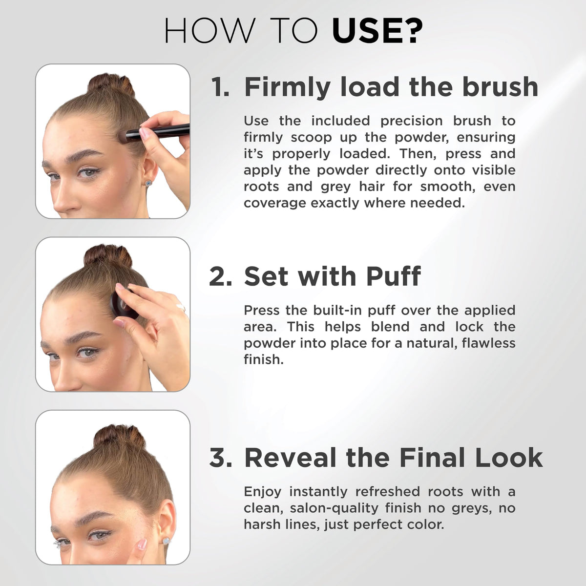 Thick Fiber Root Touch Up Set showing brush and puff