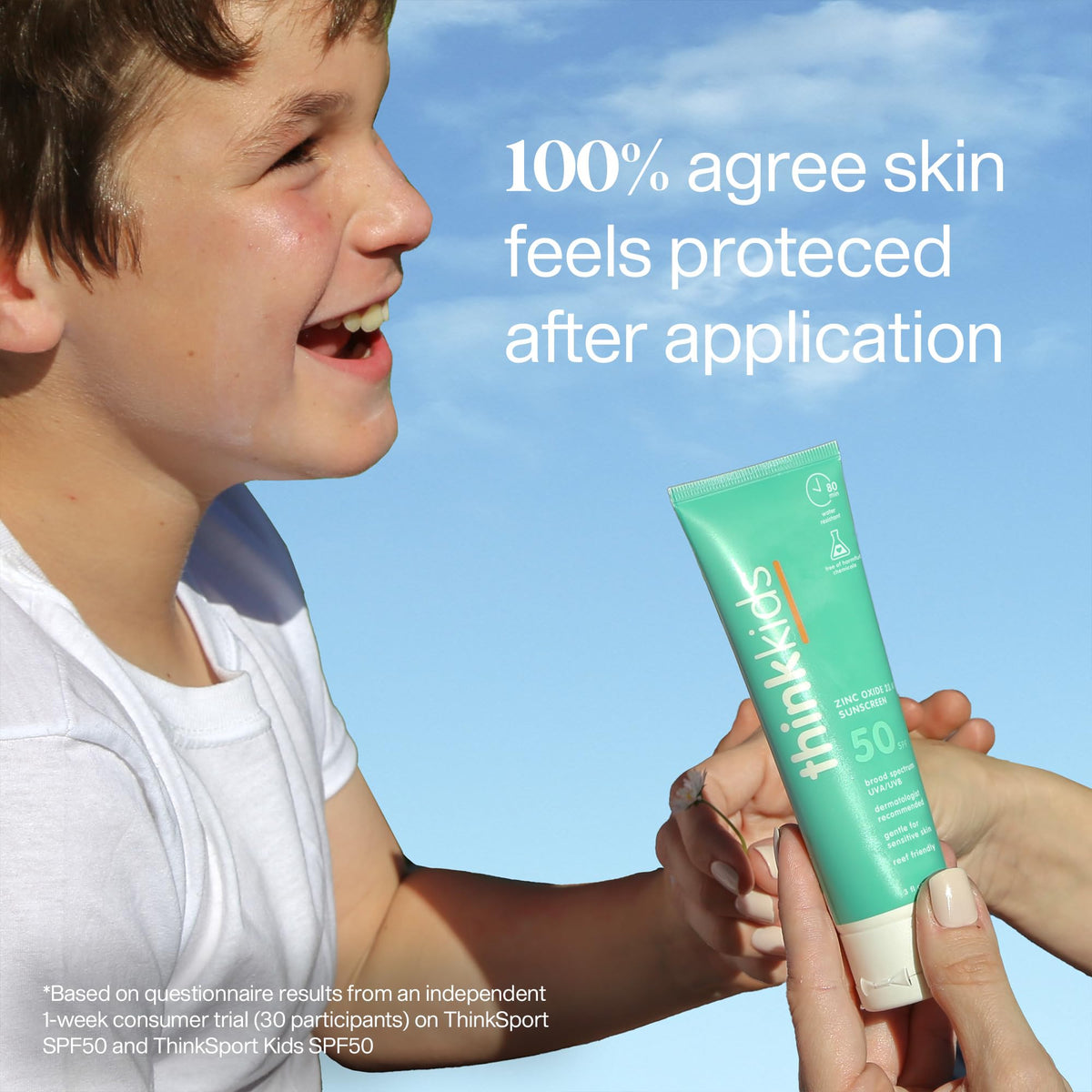 THINK Kids Sunscreen SPF 50+ easy application demonstration