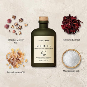 Third Layer Castor Oil Body Oil displayed with calming candles
