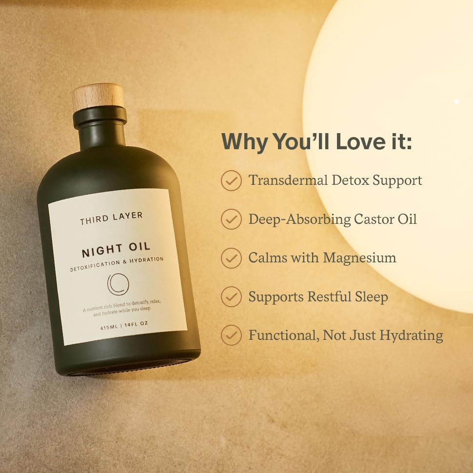 Third Layer Castor Oil Body Oil with ingredients on a wooden surface
