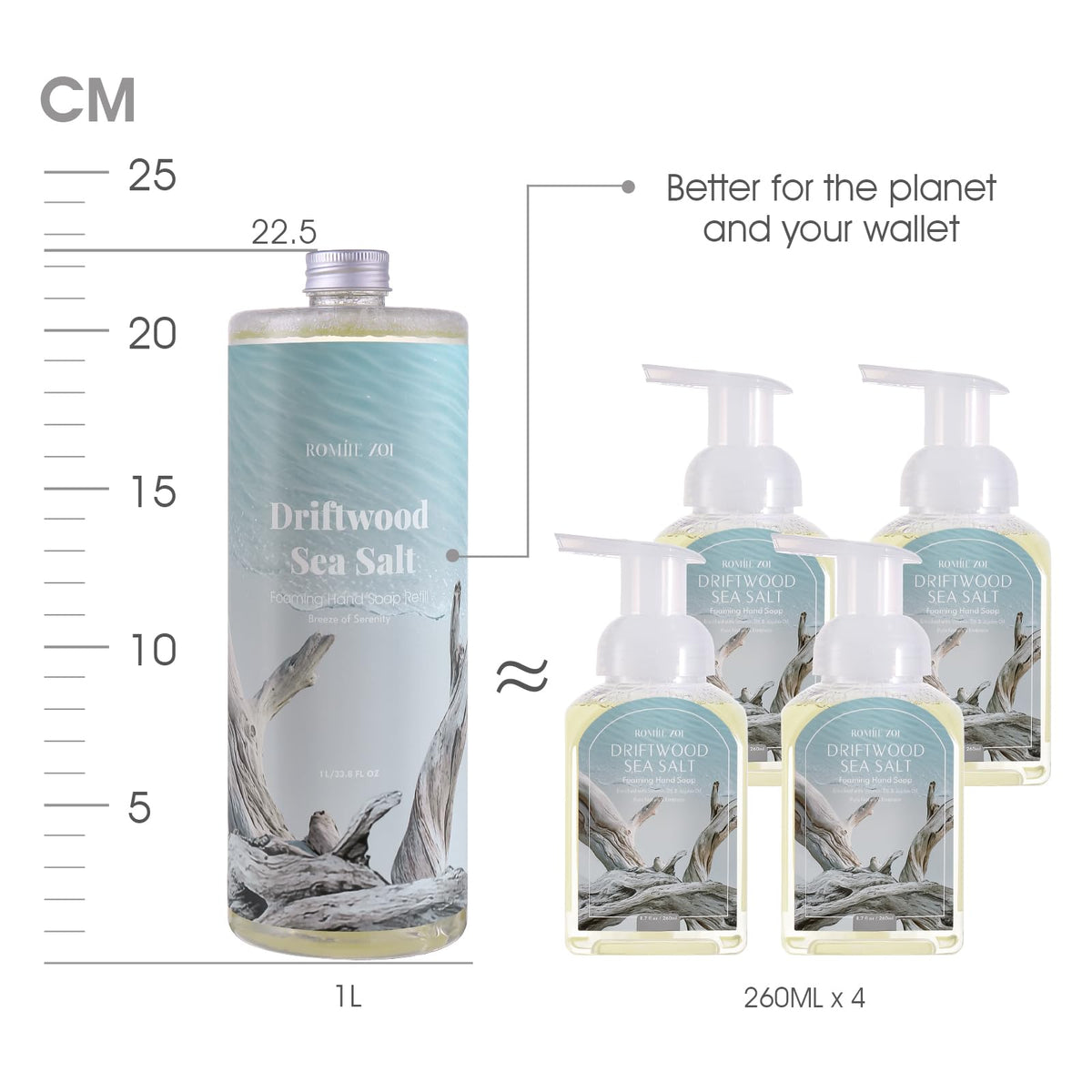 Three 1000ML ROMIIE ZOI foaming hand soap bottles