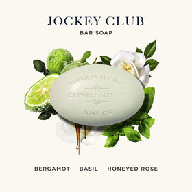 Three Caswell-Massey Jockey Club soap bars stacked
