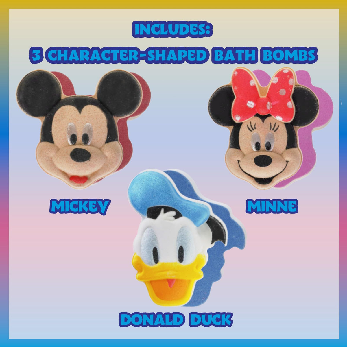 Three character-shaped bath bombs in blue raspberry scent