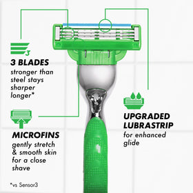 Three DuraComfort blades of Gillette Mach3 Sensitive