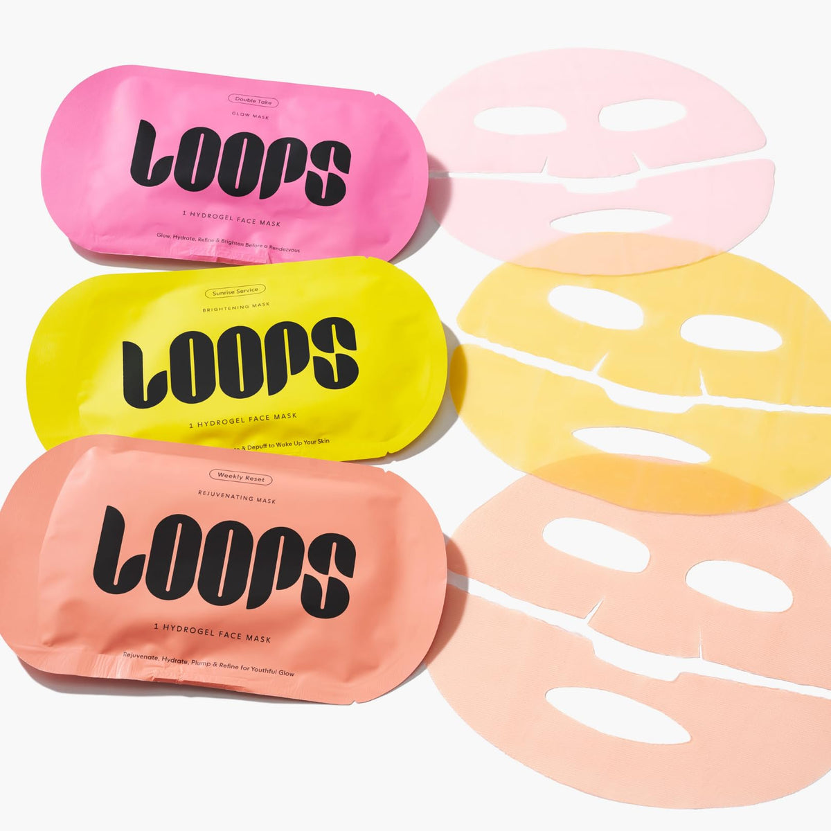 Three LOOPS face masks laid out flat