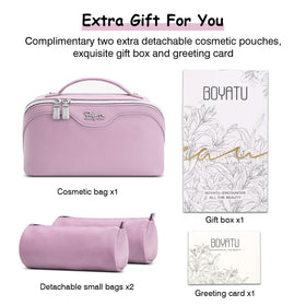 Three-piece set of BOYATU Travel Makeup Bags in purple