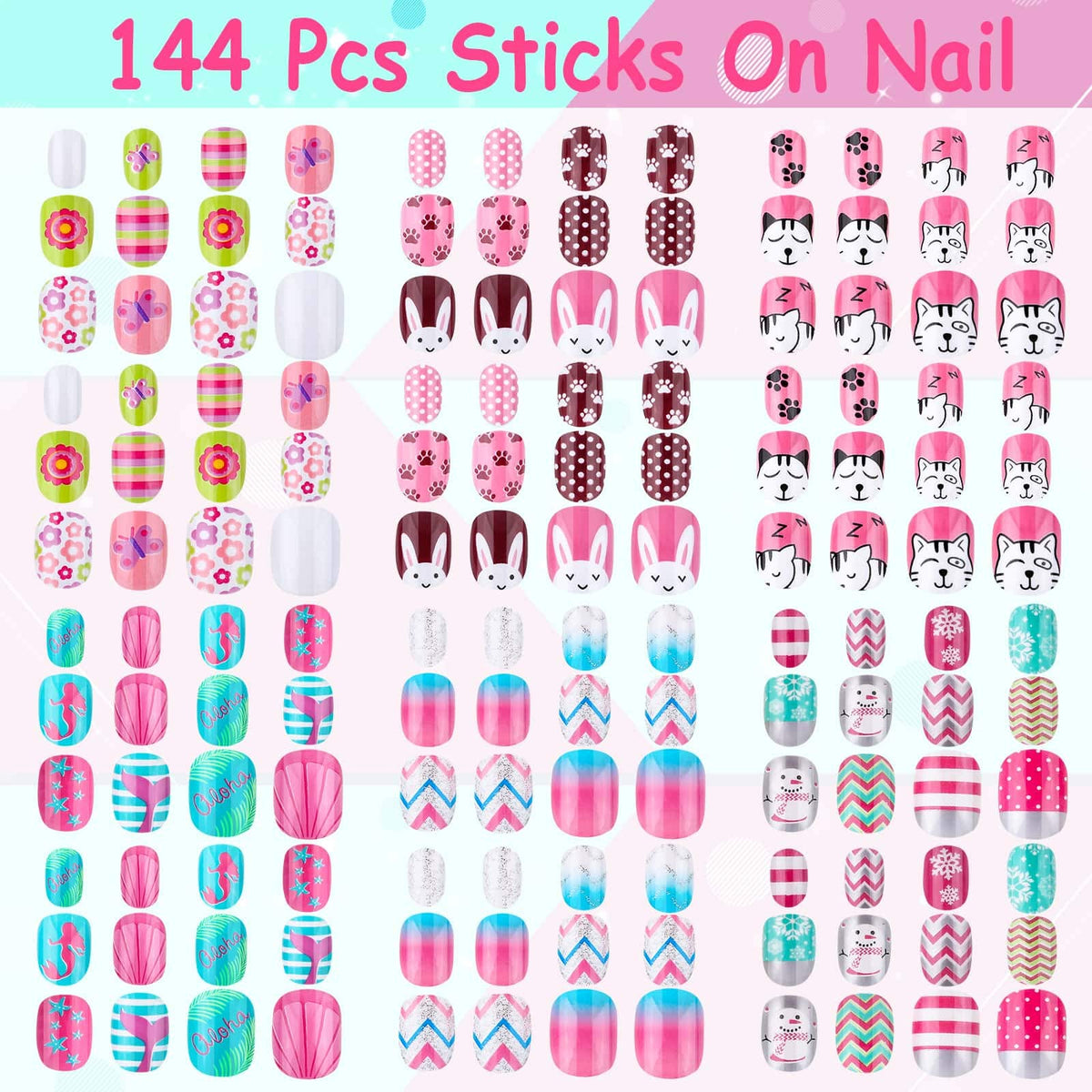 Thrilez 144 pcs kids nails in assorted sizes and colours
