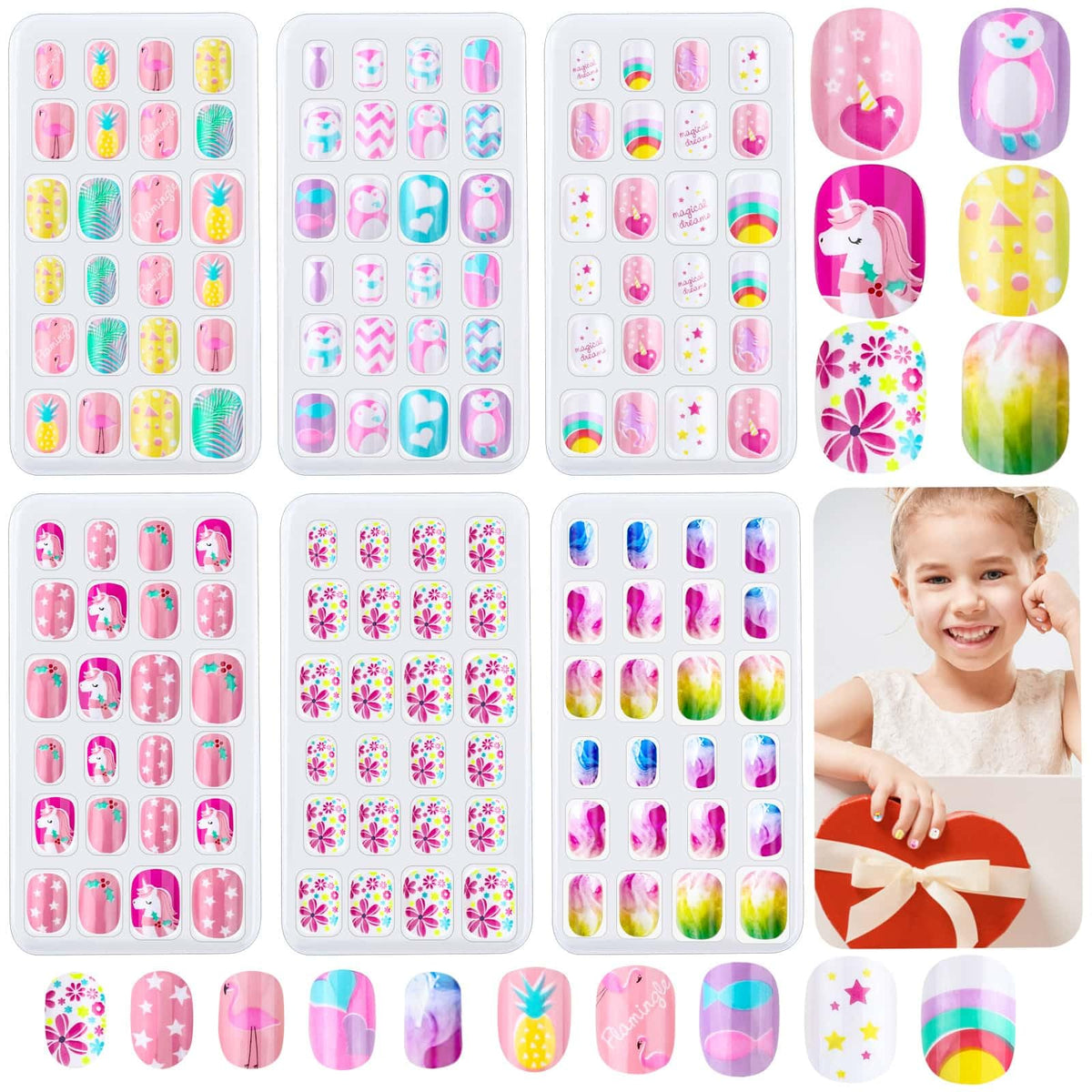 Thrilez 144 pieces press on nails for kids with assorted designs