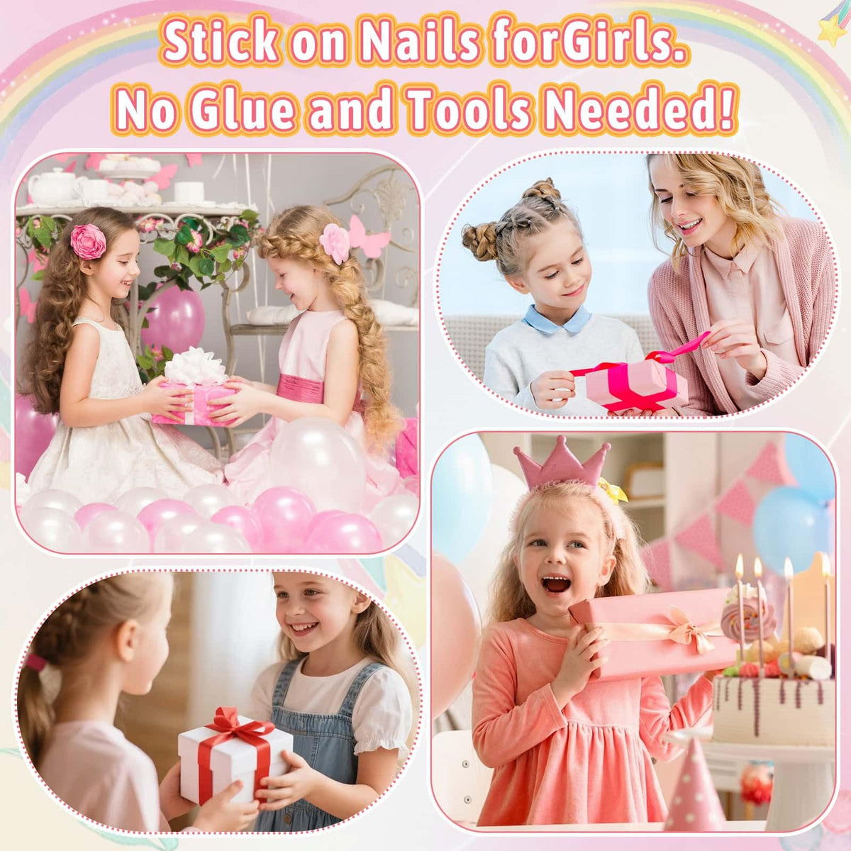 Thrilez kids fake nails in a colorful arrangement