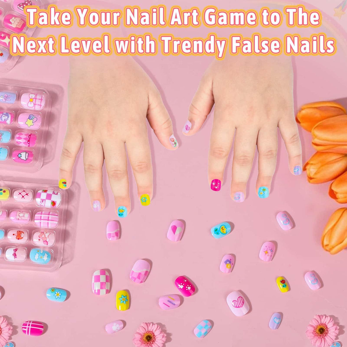 Thrilez kids fake nails with glittery designs