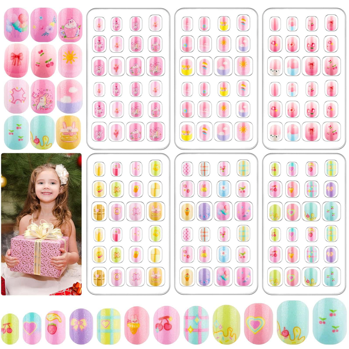 Thrilez Kids Press On Nails kit with 144 pieces in various designs