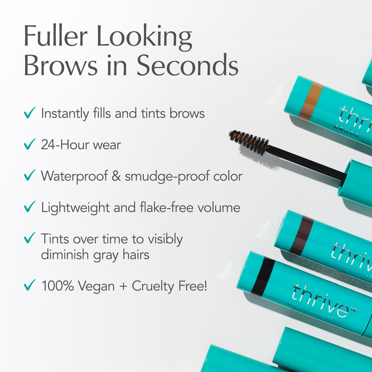 Thrive Causemetics Instant Brow Fix Eyebrow Gel Cool Brown custom brush close-up