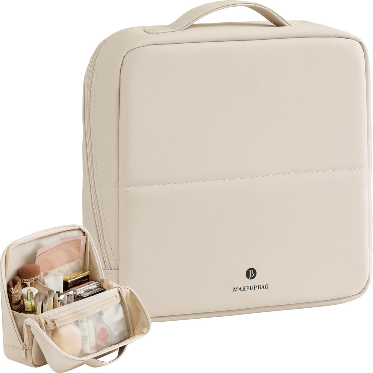 tianzong Travel Makeup Bag Cream front view with magnetic flap