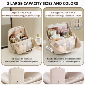 tianzong Travel Makeup Bag Cream open showing multi-zone storage