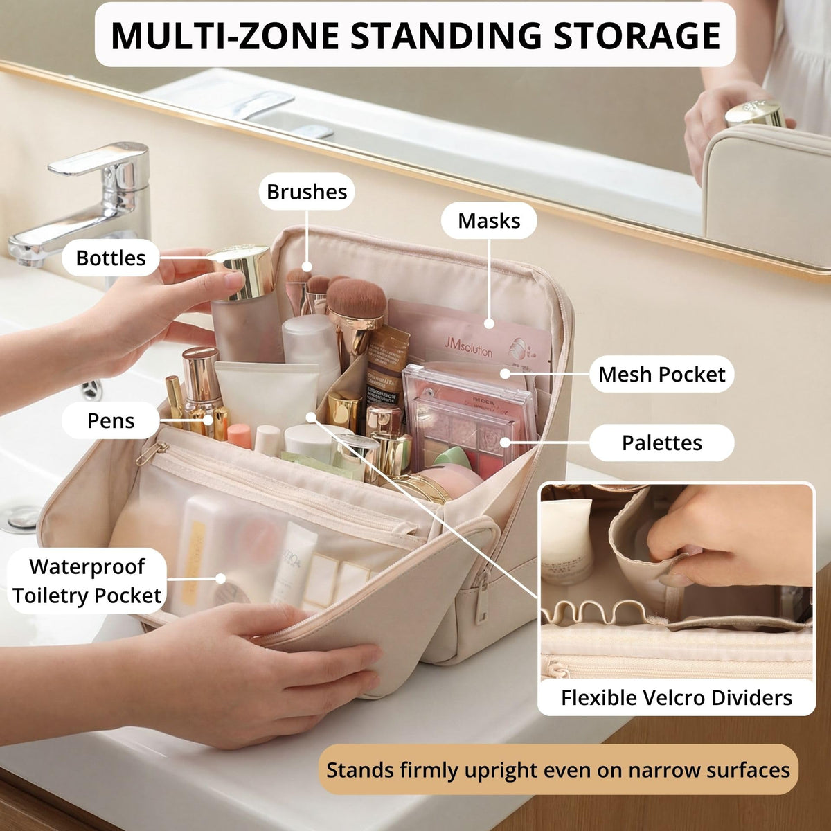 tianzong Travel Makeup Bag side view showing size
