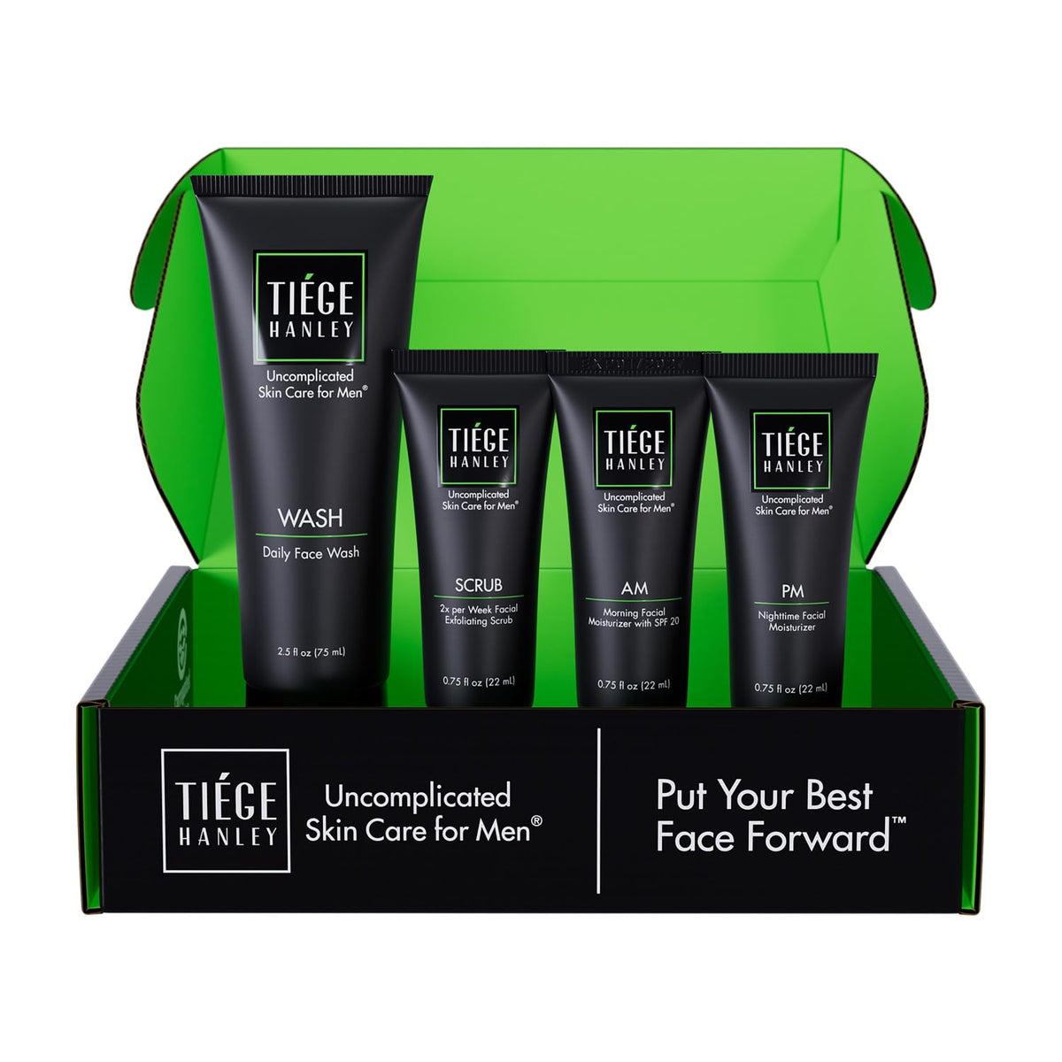 Tiege Hanley Essential Men's Skin Care Set front view with all products