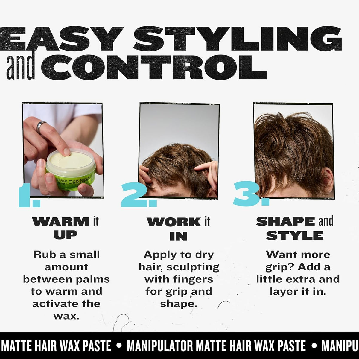 TIGI Bed Head Manipulator Matte Hair Wax application in hair