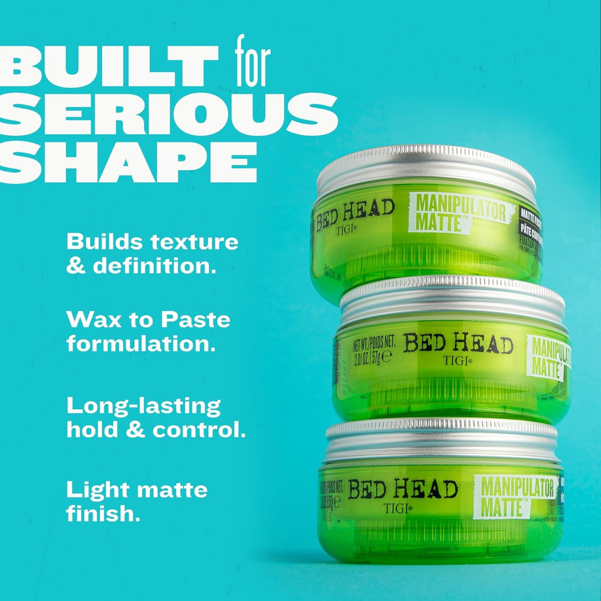TIGI Bed Head Manipulator Matte Hair Wax side view with product details