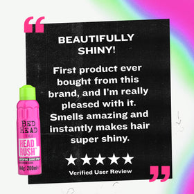 TIGI Headrush Spray packaging with tropical theme