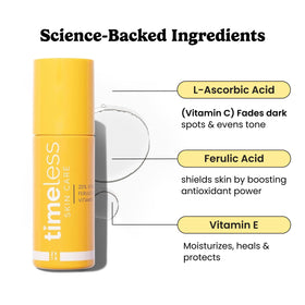 Timeless Skin Care 20% Vitamin C + E Serum bottle with dropper