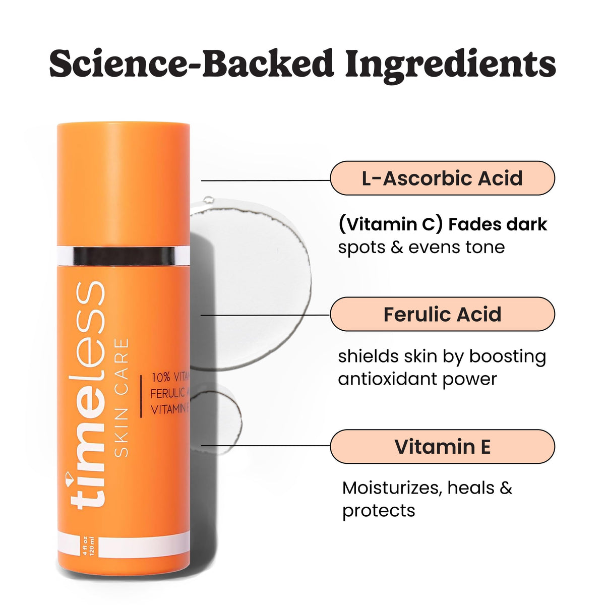 Timeless Skin Care Vitamin C + E Serum 4 fl oz side view
