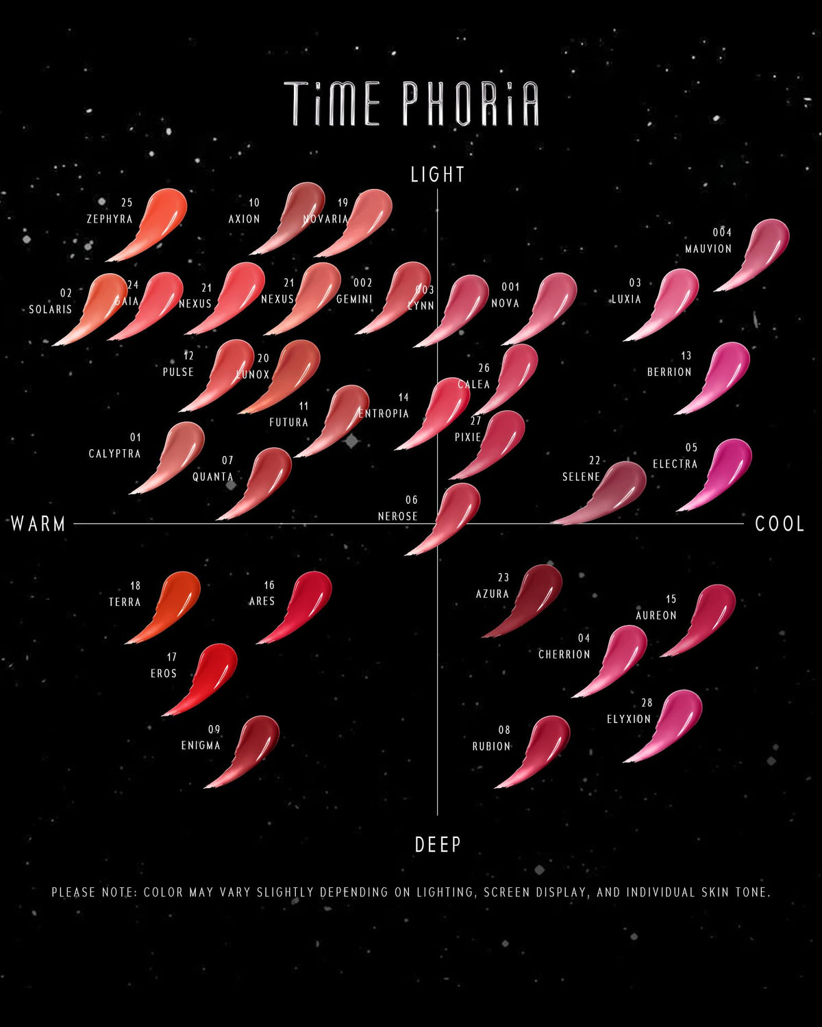 TIMEPHORIA Stellar Dust Lip Stain 18 Terra texture on hand