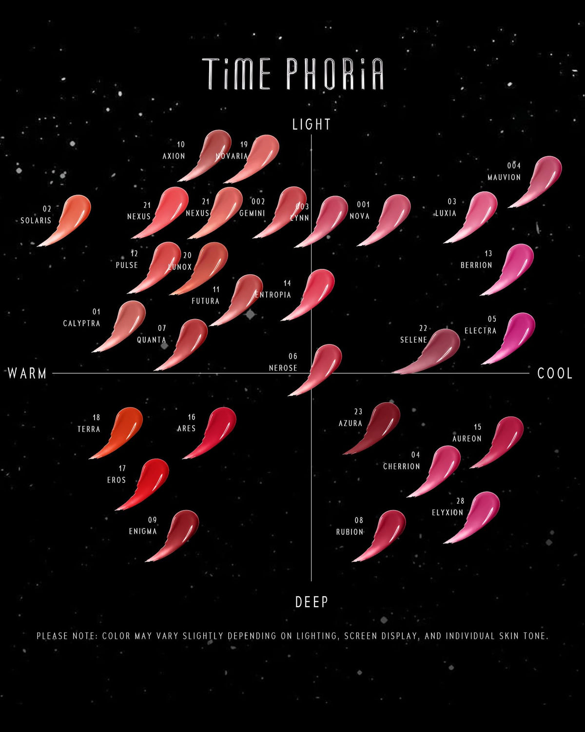 TIMEPHORIA Stellar Dust Lip Stain 21 Nexus texture on hand