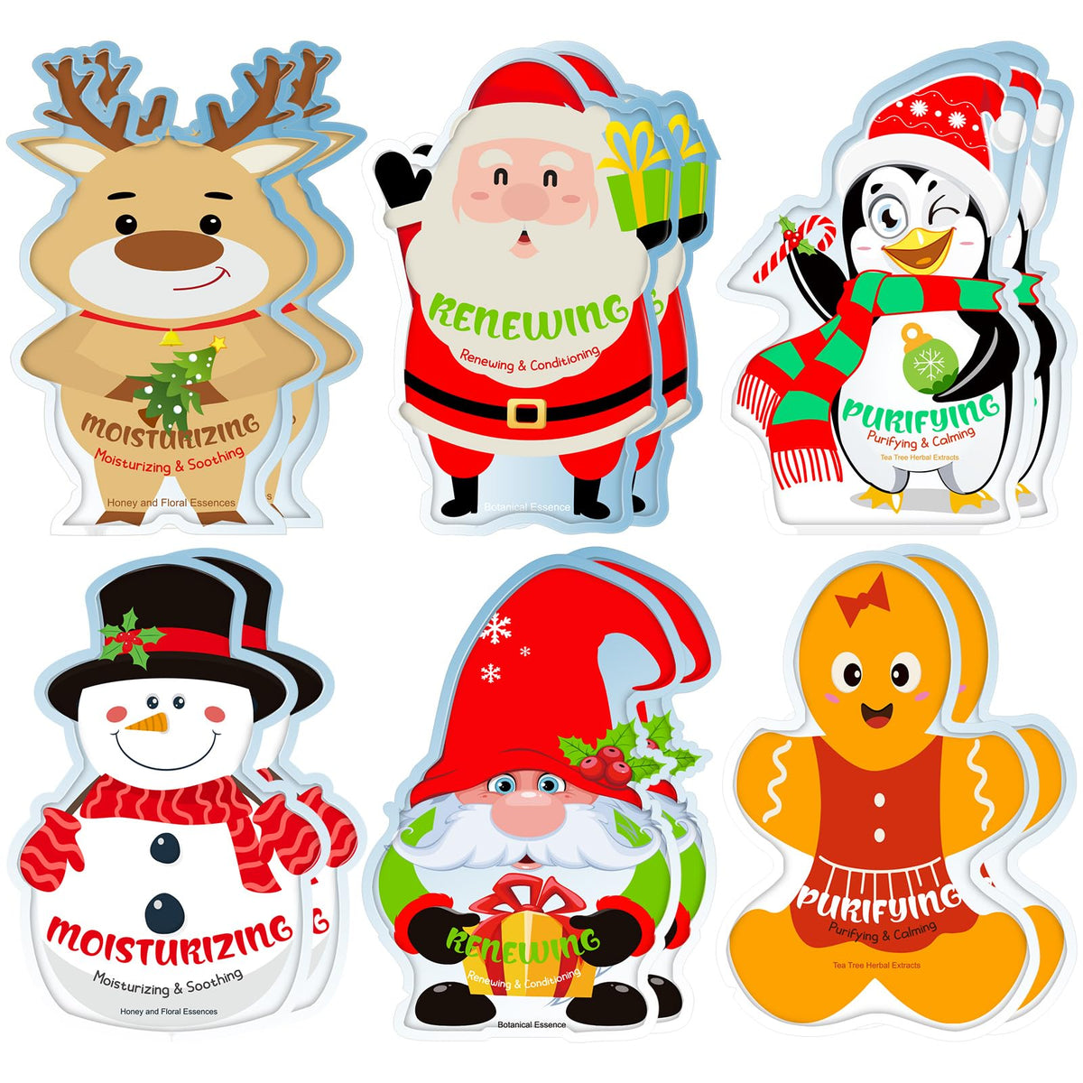 Timgle Christmas Facial Masks 24 Pcs assorted holiday designs