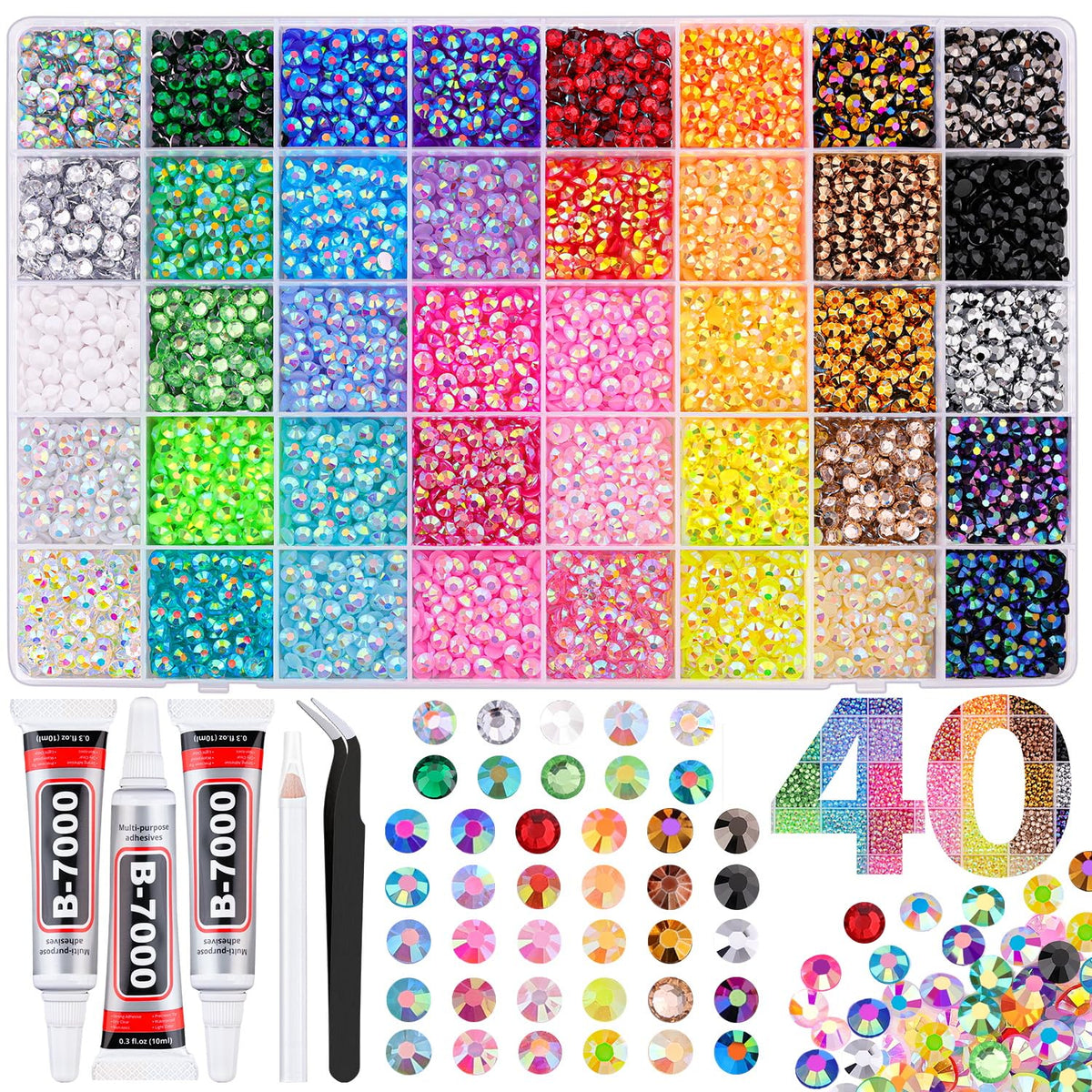 TINKRSTUFF 10000Pcs mixed-colour resin rhinestones box front view
