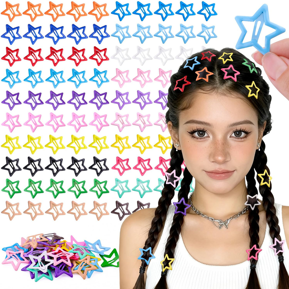 TINKRSTUFF 100PCS colourful star hair clips assorted colours
