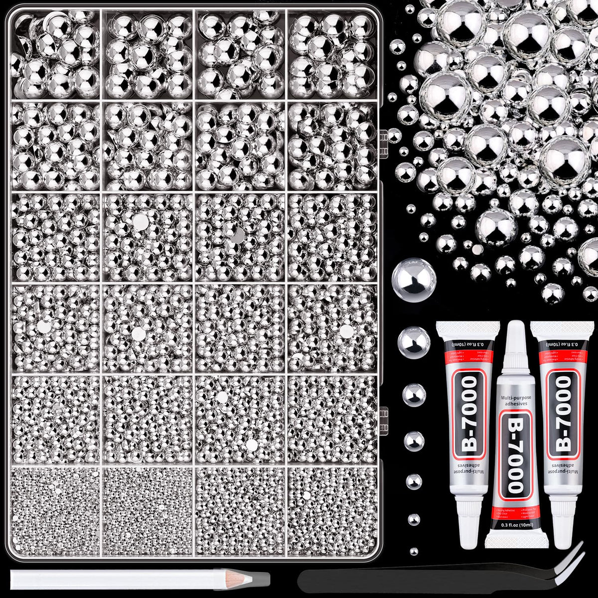TINKRSTUFF 11000 Pcs Flatback Pearls Silver assorted sizes