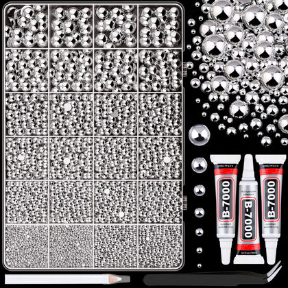 TINKRSTUFF 11000 Pcs Flatback Pearls Silver assorted sizes