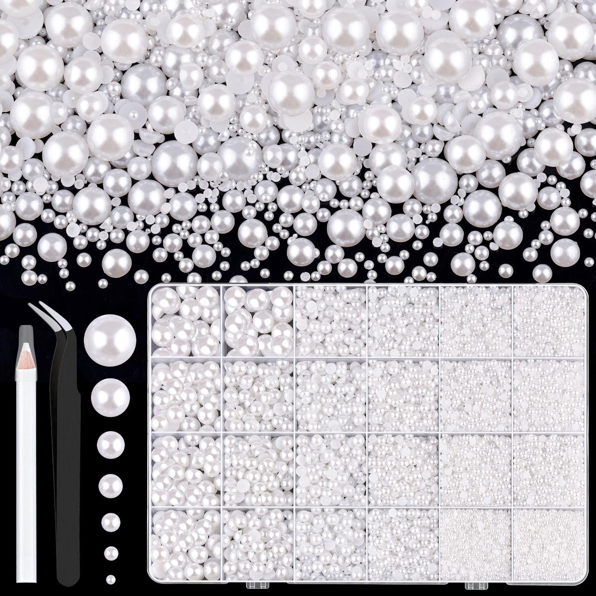 TINKRSTUFF 13000 pcs flatback pearls assorted sizes in white
