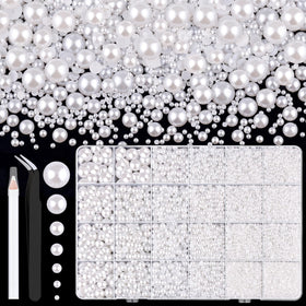 TINKRSTUFF 13000 pcs flatback pearls assorted sizes in white