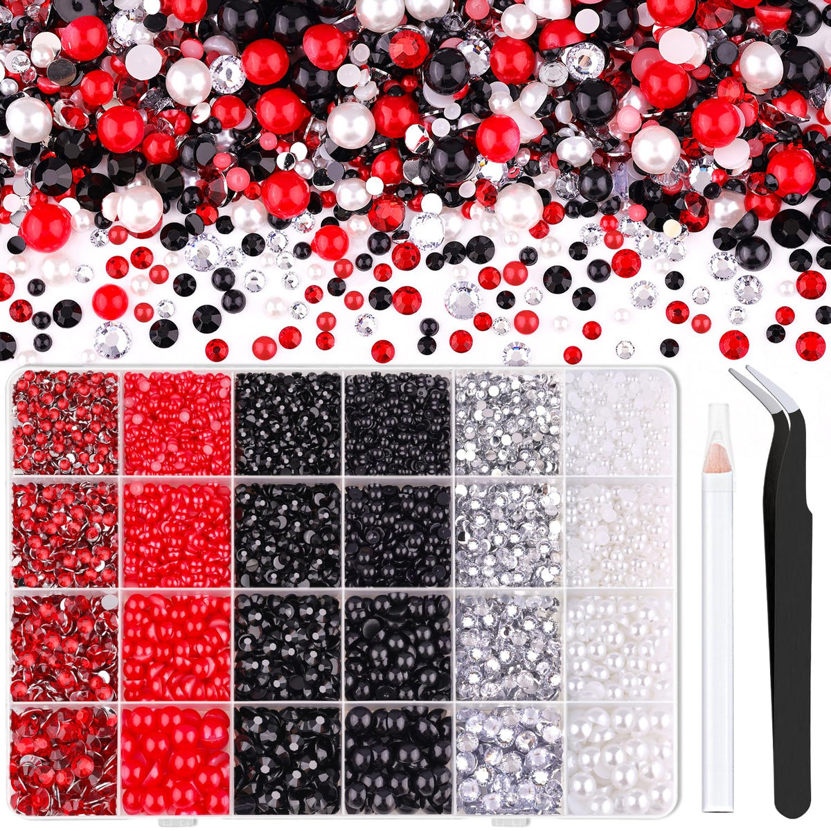TINKRSTUFF 14000 PCS flatback pearls and rhinestones kit front view