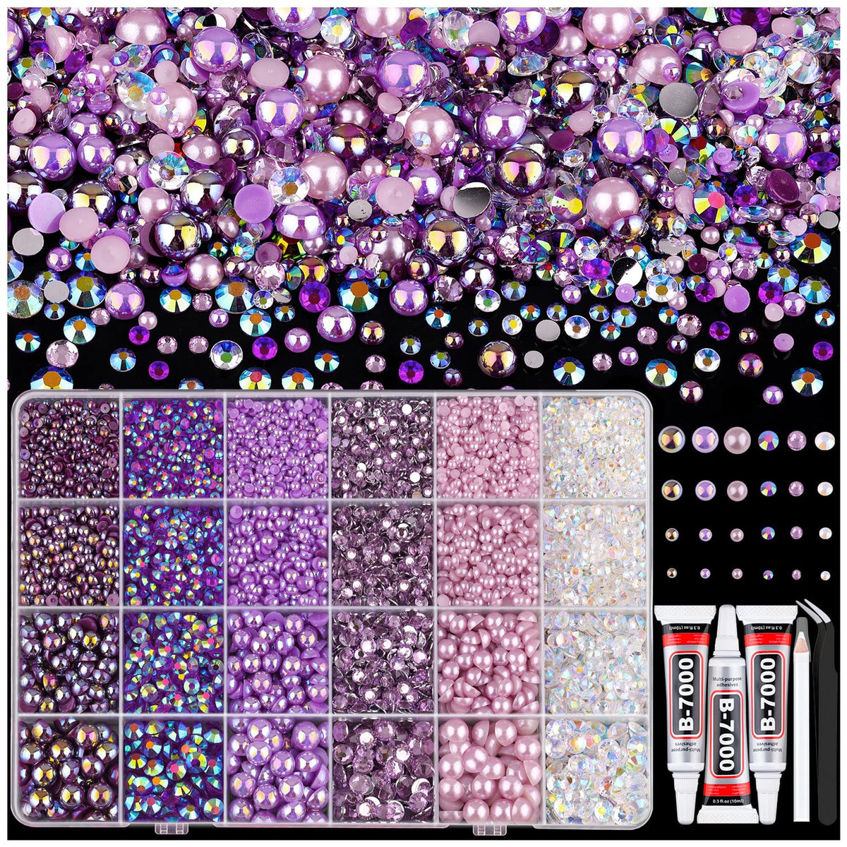 TINKRSTUFF 14000PCS flatback pearls and rhinestones kit front view