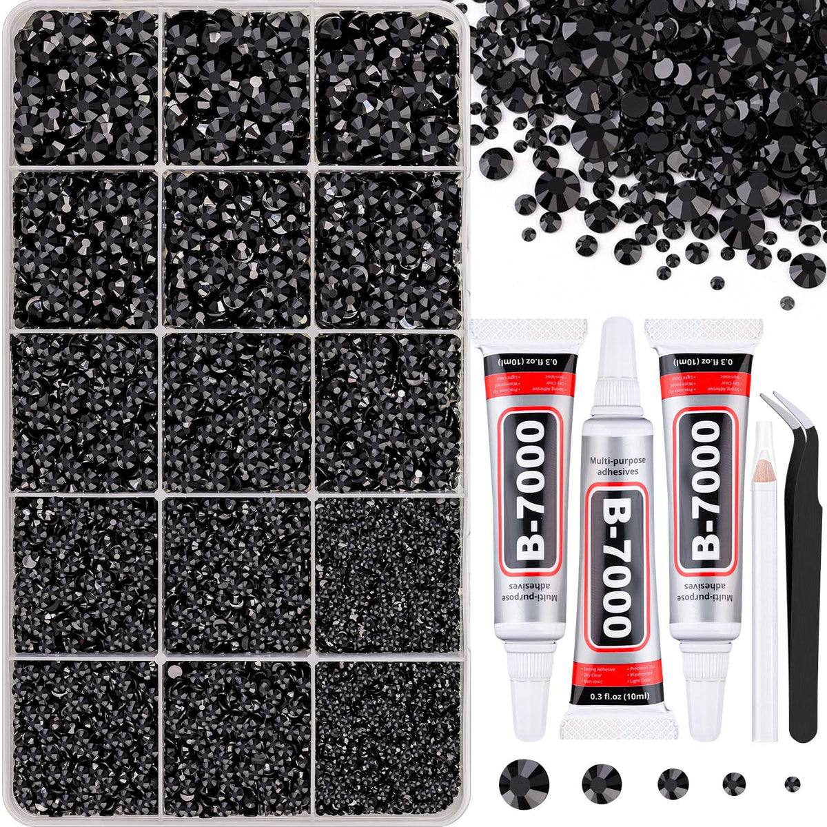 TINKRSTUFF 16000 pcs black resin rhinestones box front view