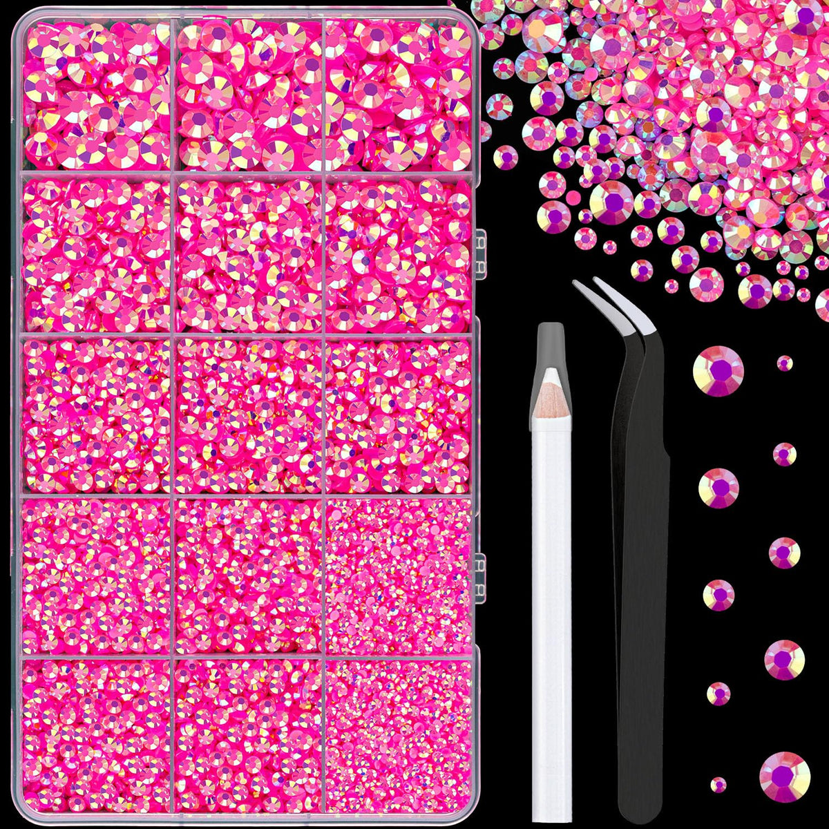 TINKRSTUFF 16000 Pcs Hot Pink AB resin rhinestones in box