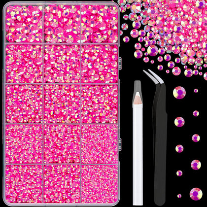 TINKRSTUFF 16000 Pcs Hot Pink AB resin rhinestones in box