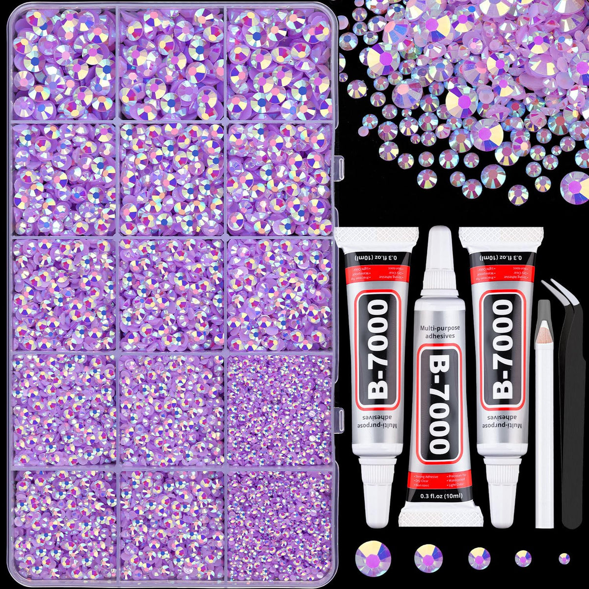 TINKRSTUFF 16000Pcs Lavender Purple AB rhinestones front view