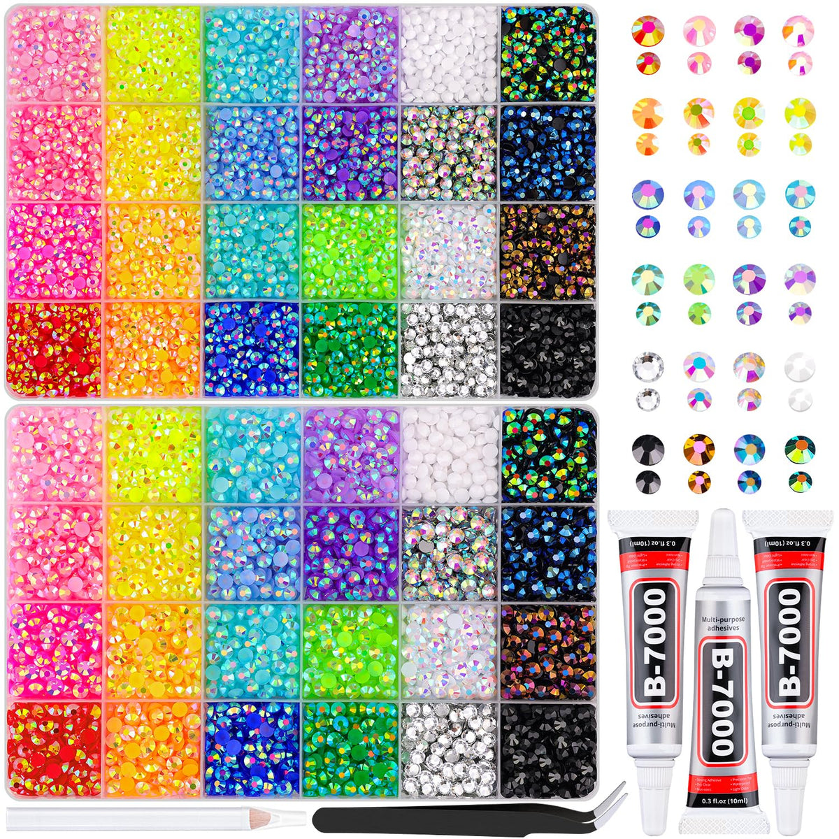 TINKRSTUFF 16000Pcs mixed-color resin rhinestones in storage box