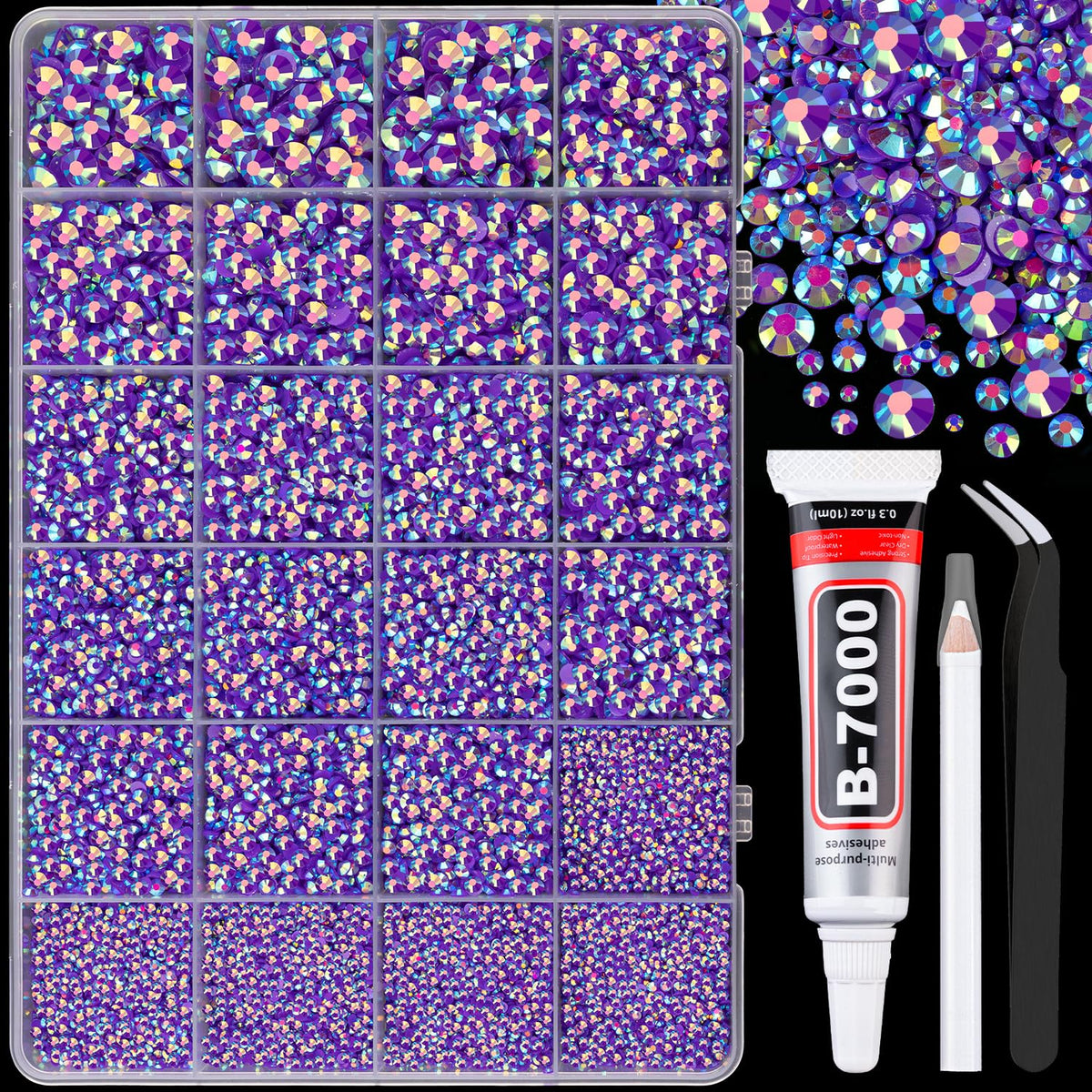 TINKRSTUFF 25000 pcs dark purple AB resin rhinestones box front view
