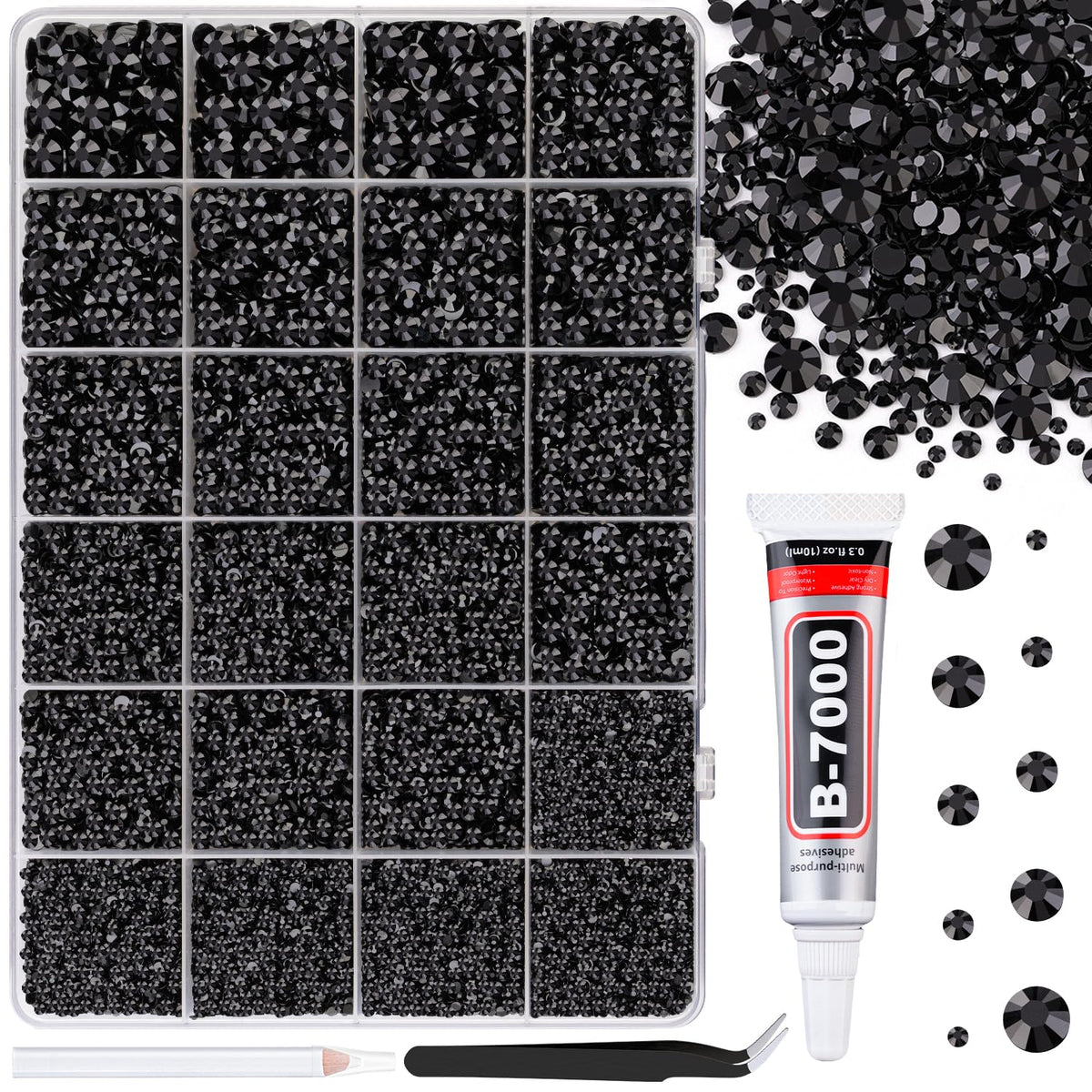 TINKRSTUFF 25000pcs black resin rhinestones in organized box