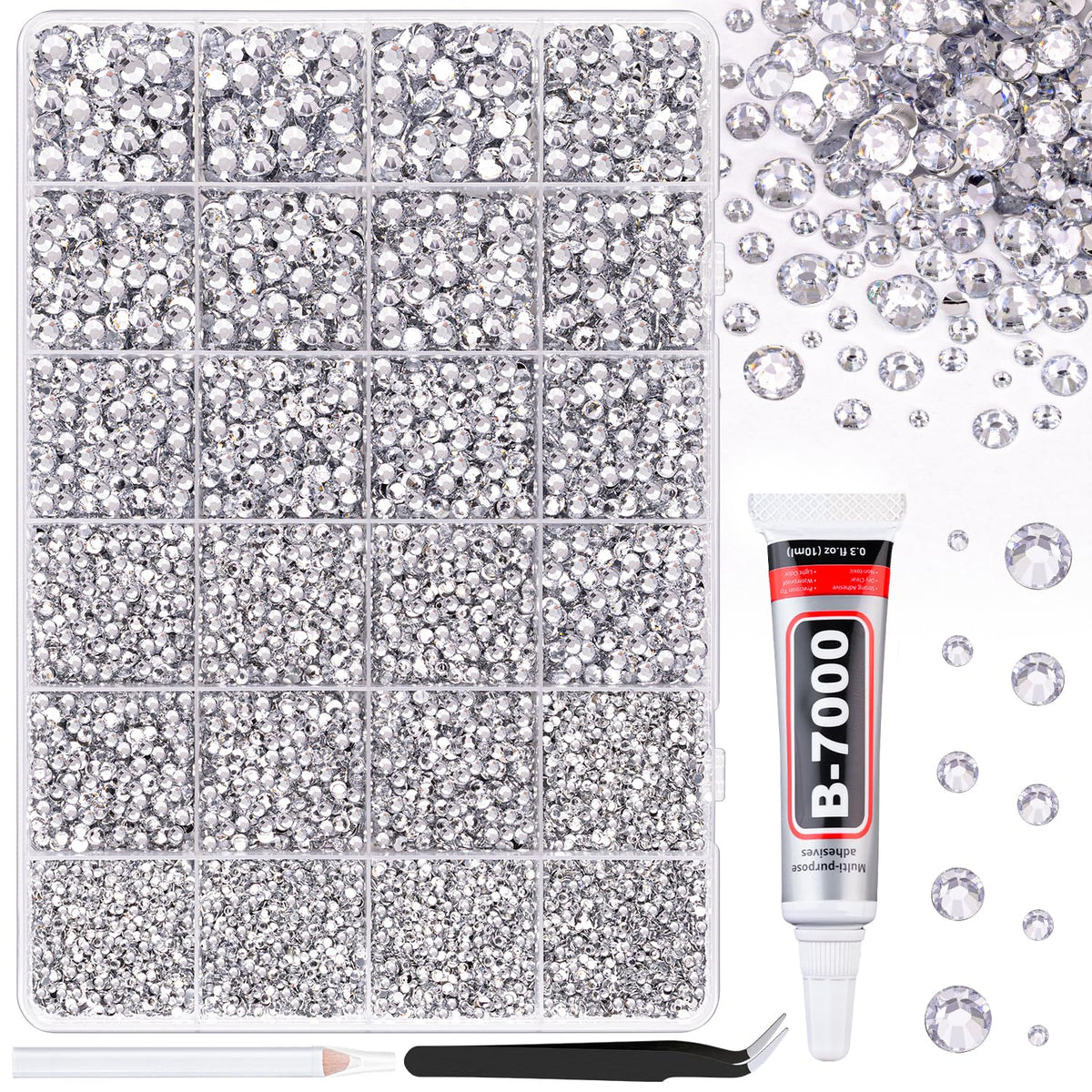 TINKRSTUFF 25000Pcs clear resin rhinestones box with assorted sizes