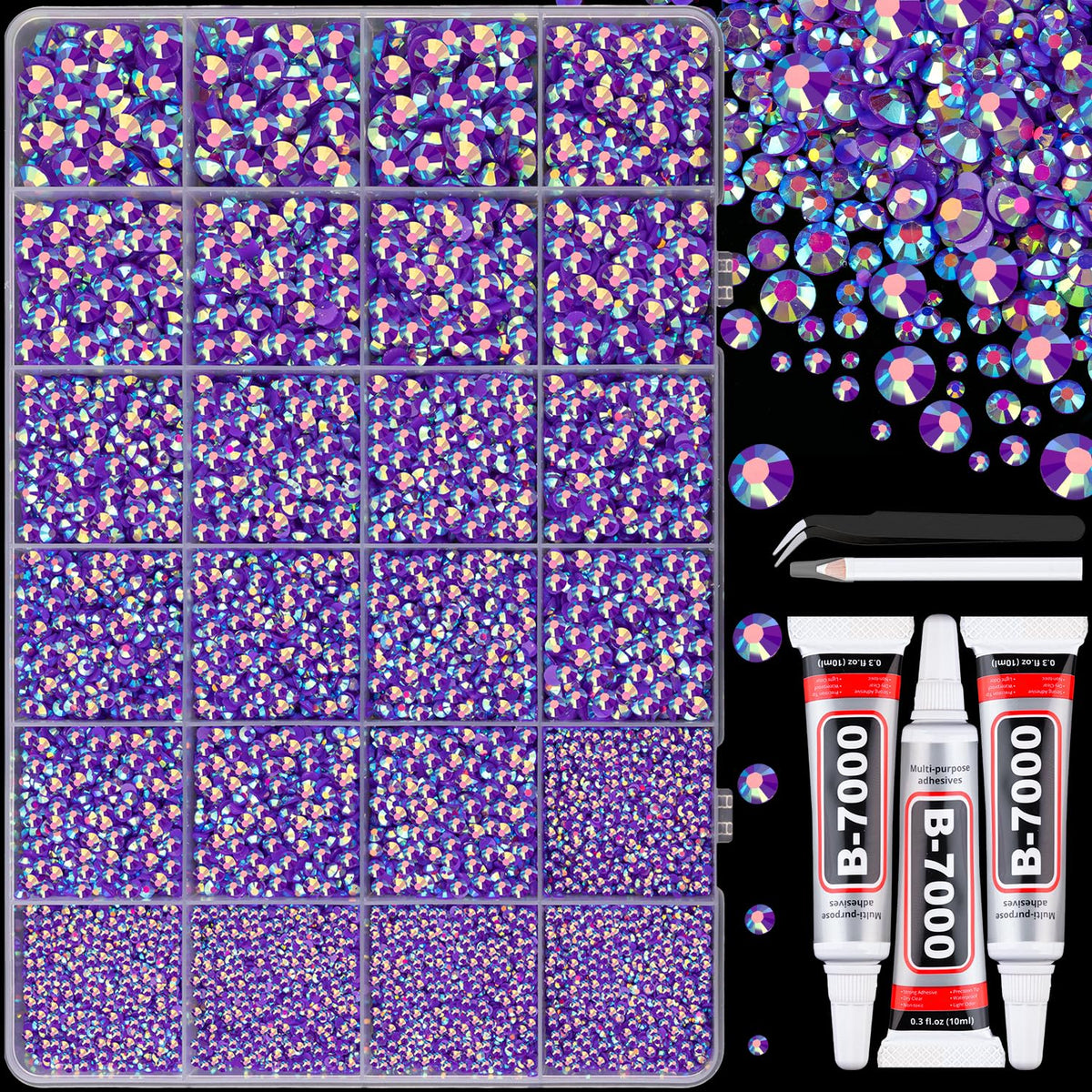 TINKRSTUFF 25000Pcs Dark Purple AB Rhinestones box front view