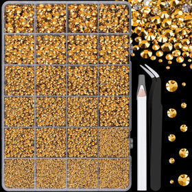 TINKRSTUFF 25000Pcs Gold Resin Rhinestones assorted sizes in box