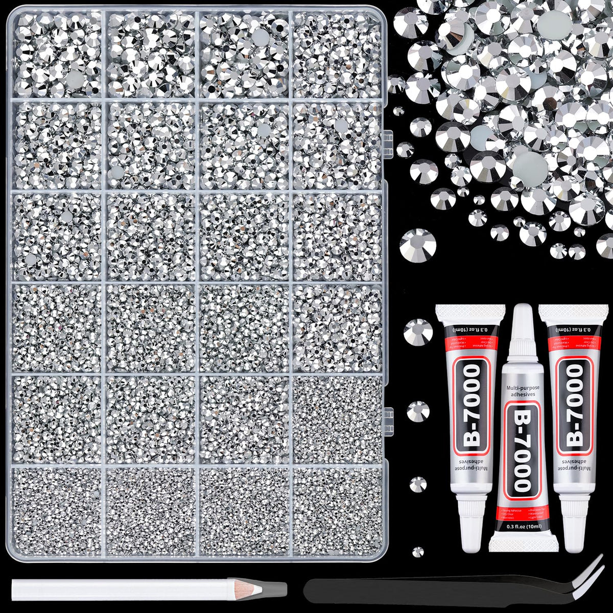 TINKRSTUFF 25000Pcs resin rhinestones box with 24 grids